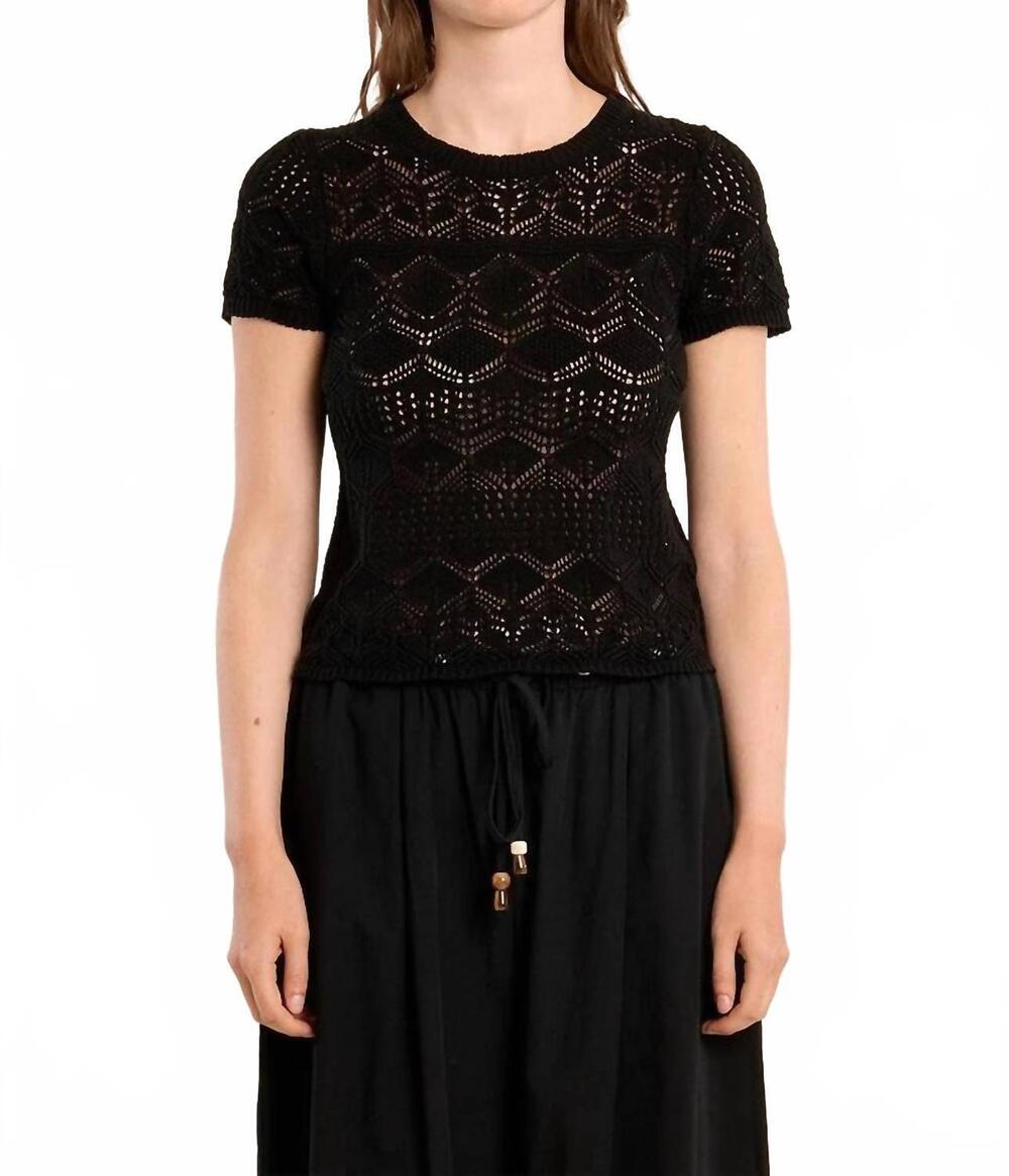 NEW MOLLY BRACKEN short sleeve open knit top in black